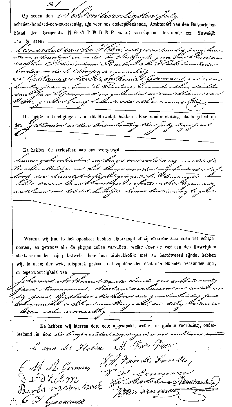 18710728 huw akte 1 Leonardus vd Helm - Catharina MA Goemans